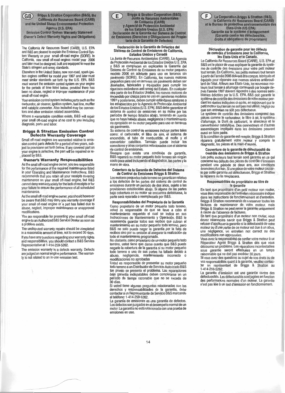 Owner’s warranty responsibilities | Troy-Bilt 01919-1 User Manual | Page 29 / 34