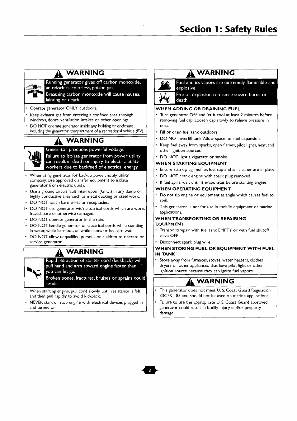 Warning | Troy-Bilt 01919-1 User Manual | Page 3 / 34