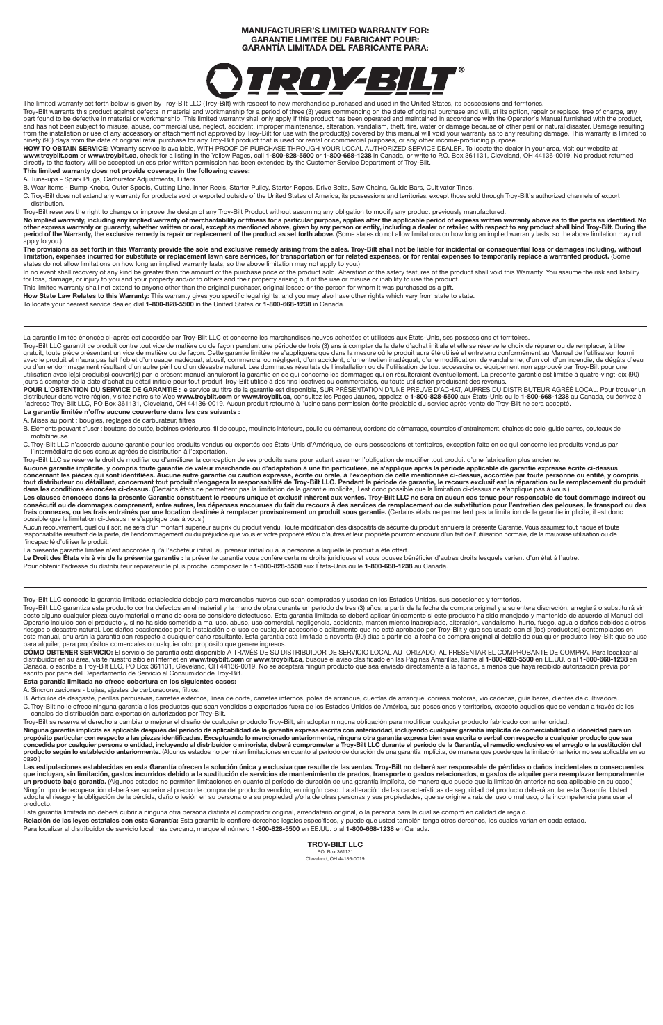 Troy-Bilt 2-Cycle Trimmer TB2040 XP User Manual | Page 16 / 16
