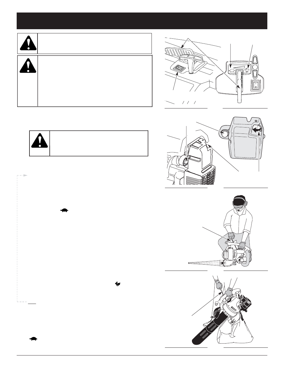 Advertencia, Instrucciones de arranque y apagado | Troy-Bilt TB320BV User Manual | Page 58 / 72