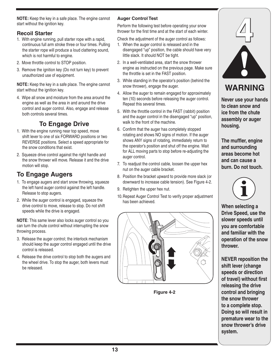 Warning | Troy-Bilt 31AE6GKF500 User Manual | Page 13 / 56