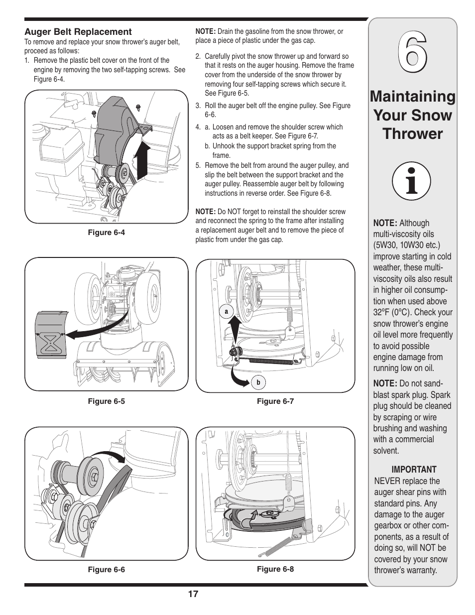 Maintaining your snow thrower | Troy-Bilt 31AE6GKF500 User Manual | Page 17 / 56