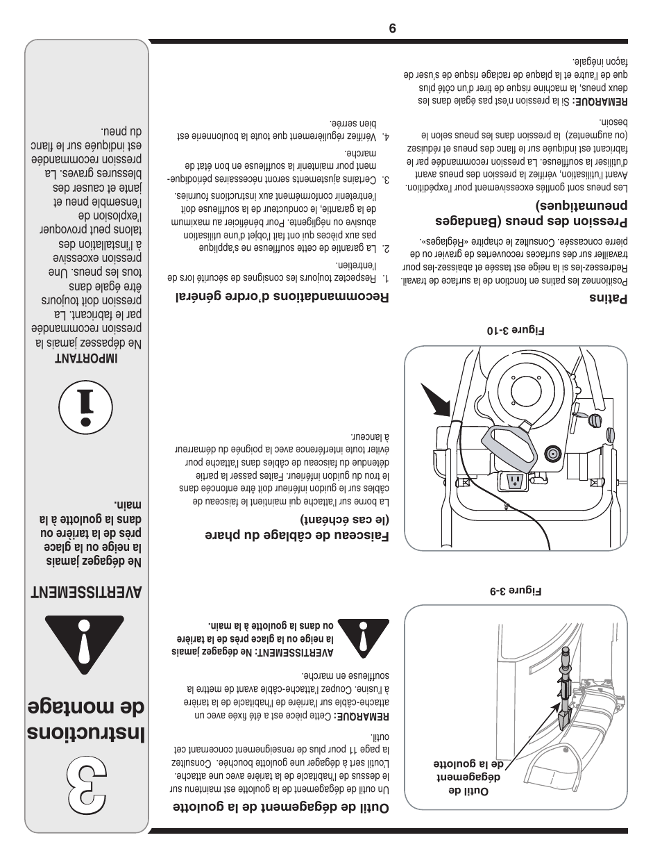 Ins tru ctio ns de mon tag e, Aver tissement | Troy-Bilt 31AE6GKF500 User Manual | Page 48 / 56