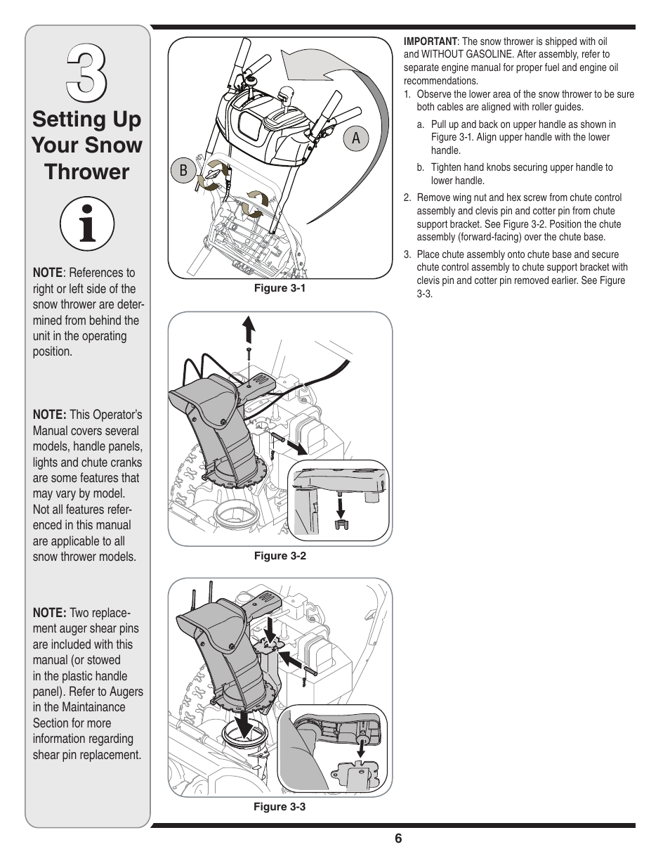 Setting up your snow thrower | Troy-Bilt 31AE6GKF500 User Manual | Page 6 / 56