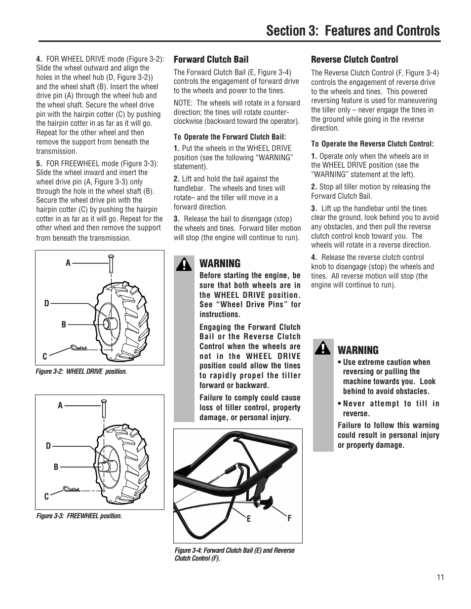 Warning | Troy-Bilt 645A-Bronco User Manual | Page 11 / 36