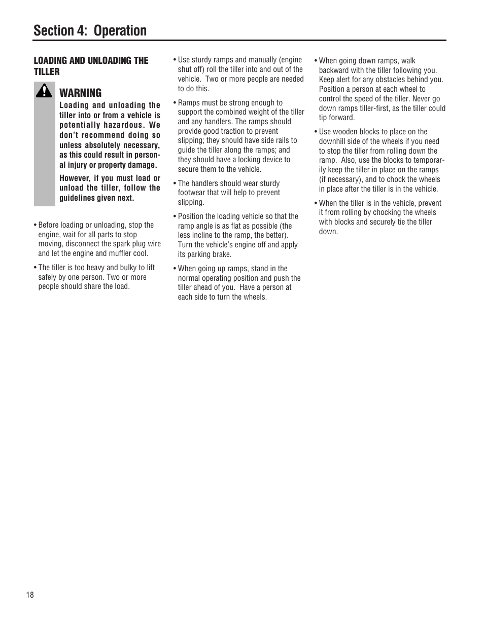 Warning | Troy-Bilt 645A-Bronco User Manual | Page 18 / 36