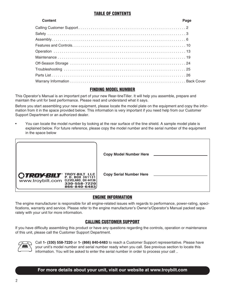 Troy-Bilt 645A-Bronco User Manual | Page 2 / 36