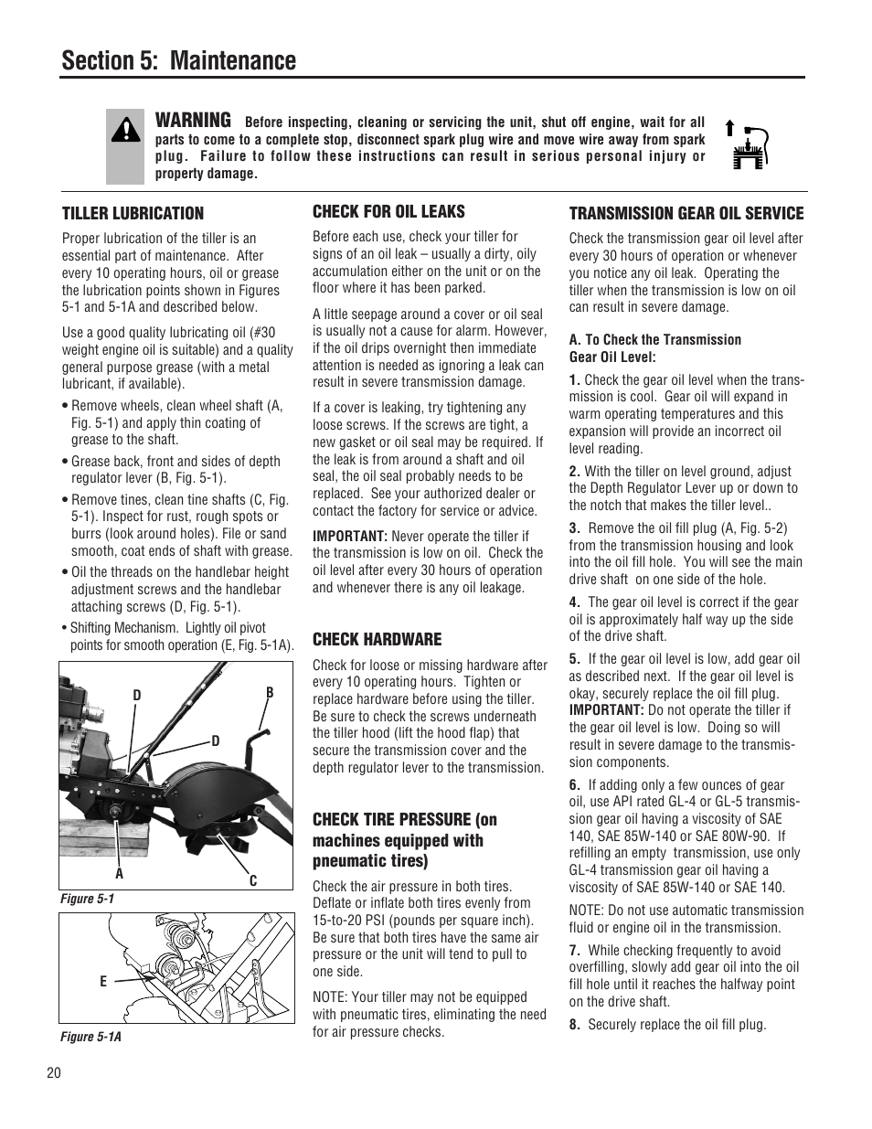 Warning | Troy-Bilt 645A-Bronco User Manual | Page 20 / 36