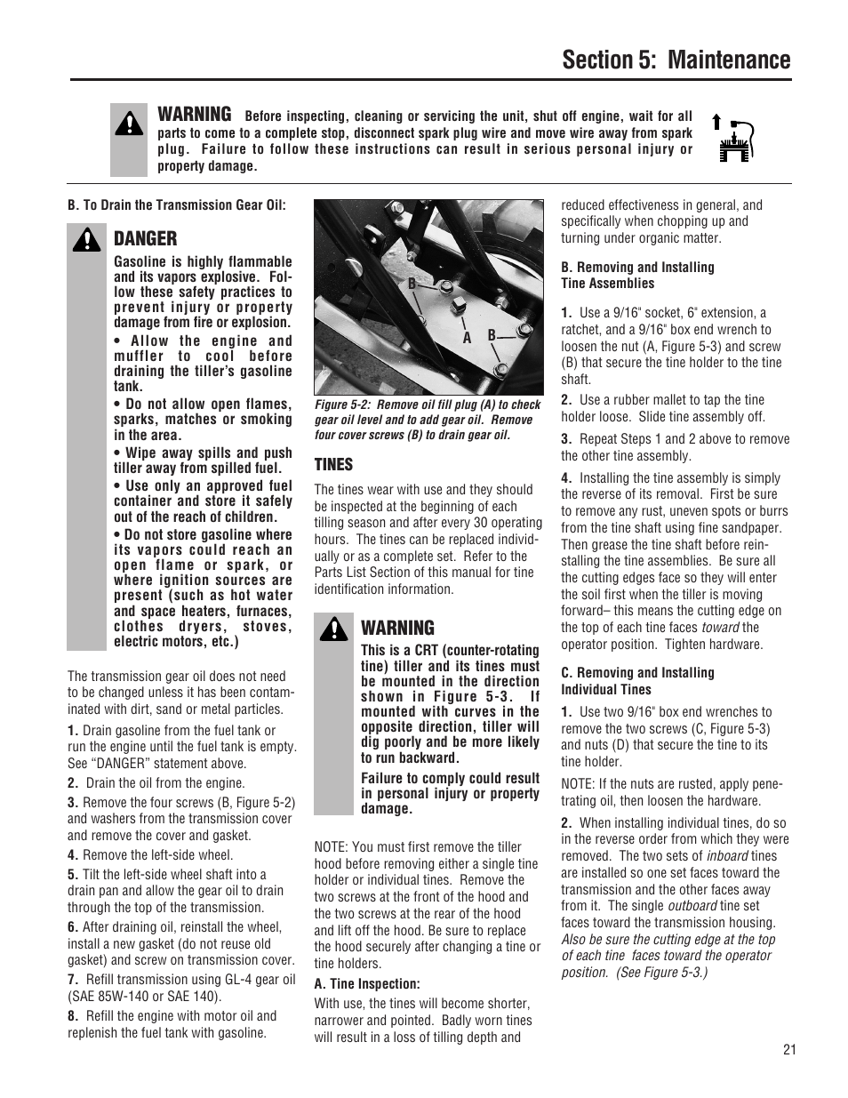 Warning, Danger | Troy-Bilt 645A-Bronco User Manual | Page 21 / 36