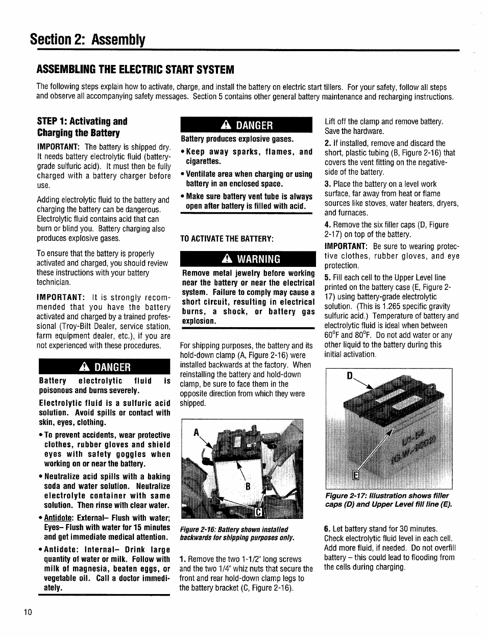 Step 1: activating and charging the battery, Assembling the electric start system | Troy-Bilt 12204-10HP User Manual | Page 10 / 64