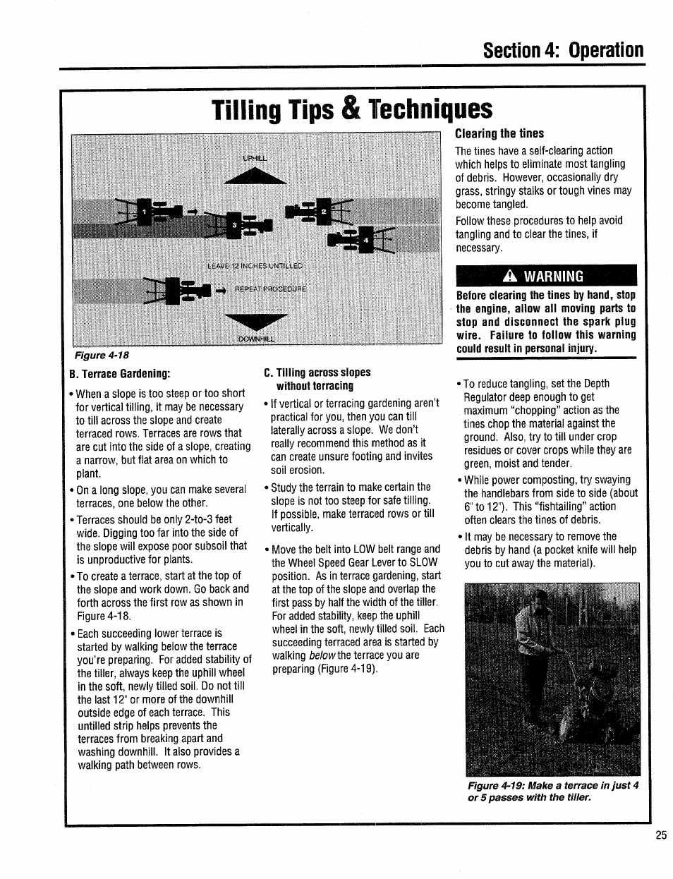 Clearing the tines, Tilling tips & techniques | Troy-Bilt 12204-10HP User Manual | Page 25 / 64