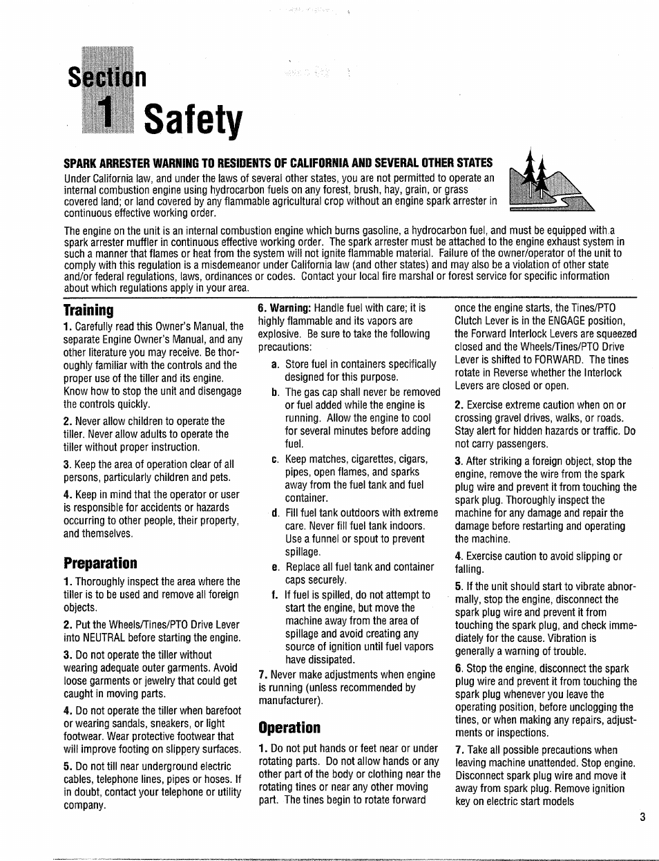 1 safety, Training, Preparation | Operation | Troy-Bilt 12204-10HP User Manual | Page 3 / 64