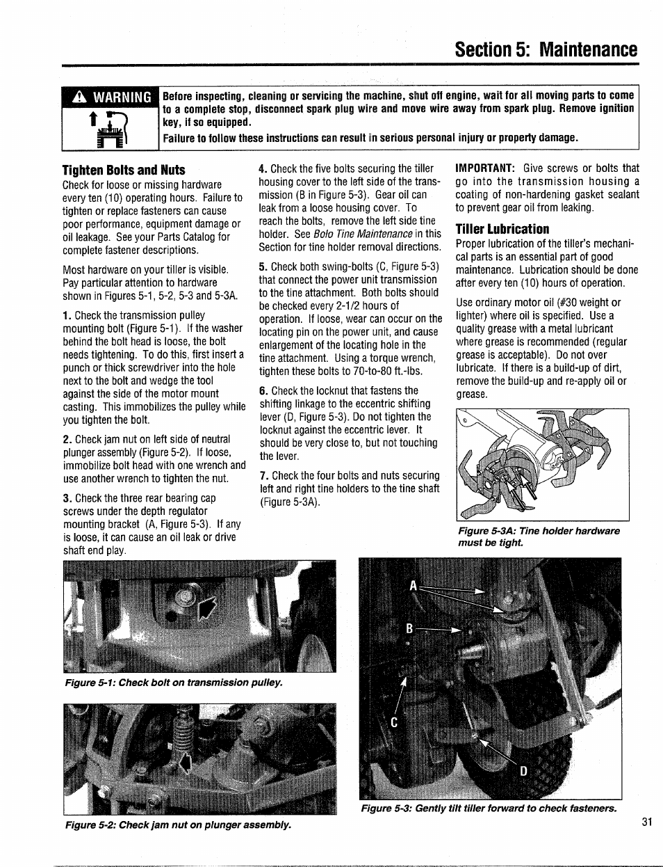 Tighten bolts and nuts | Troy-Bilt 12204-10HP User Manual | Page 31 / 64