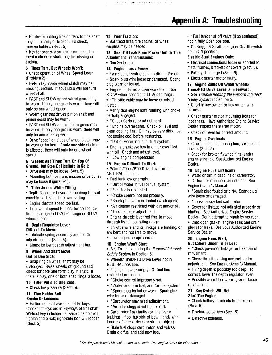 Appendix a: troubleshooting | Troy-Bilt 12204-10HP User Manual | Page 45 / 64