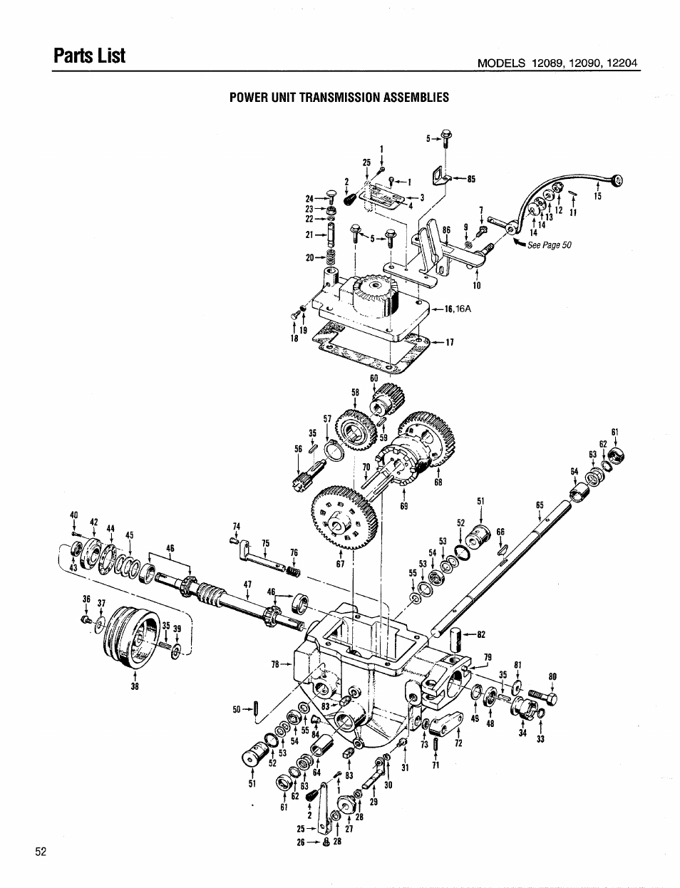 Parts list | Troy-Bilt 12204-10HP User Manual | Page 52 / 64