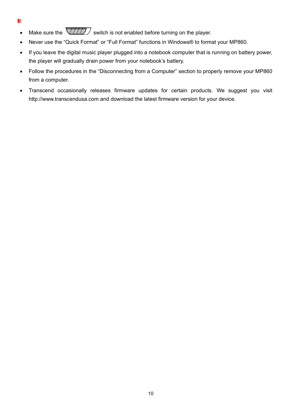 Reminders | Transcend Information Transcend MP860 User Manual | Page 10 / 79