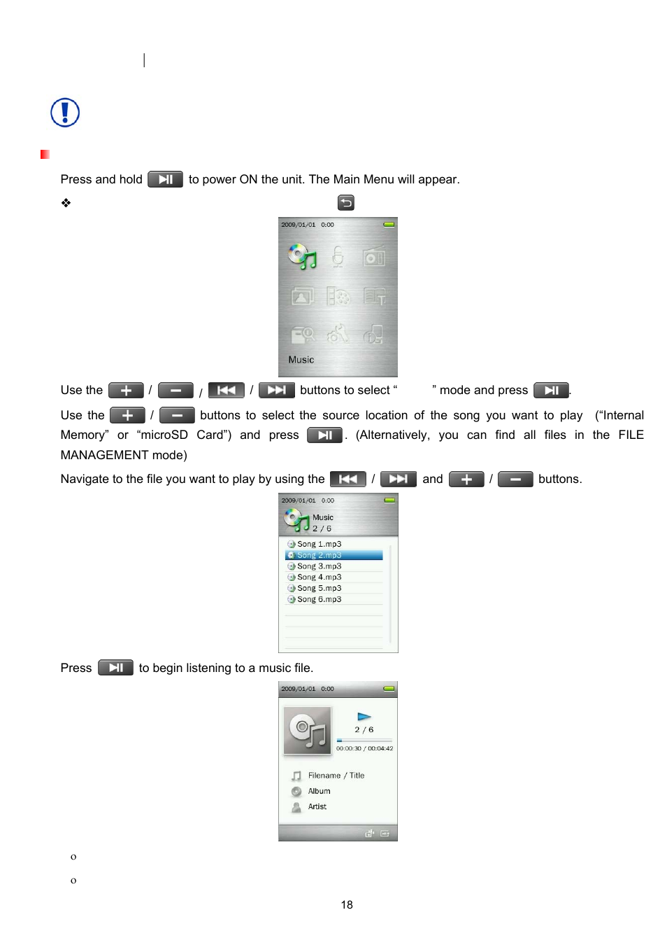 Music mode, Playing audio files | Transcend Information Transcend MP860 User Manual | Page 18 / 79