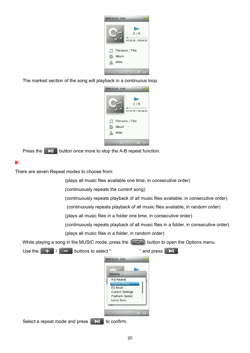Repeat mode | Transcend Information Transcend MP860 User Manual | Page 20 / 79
