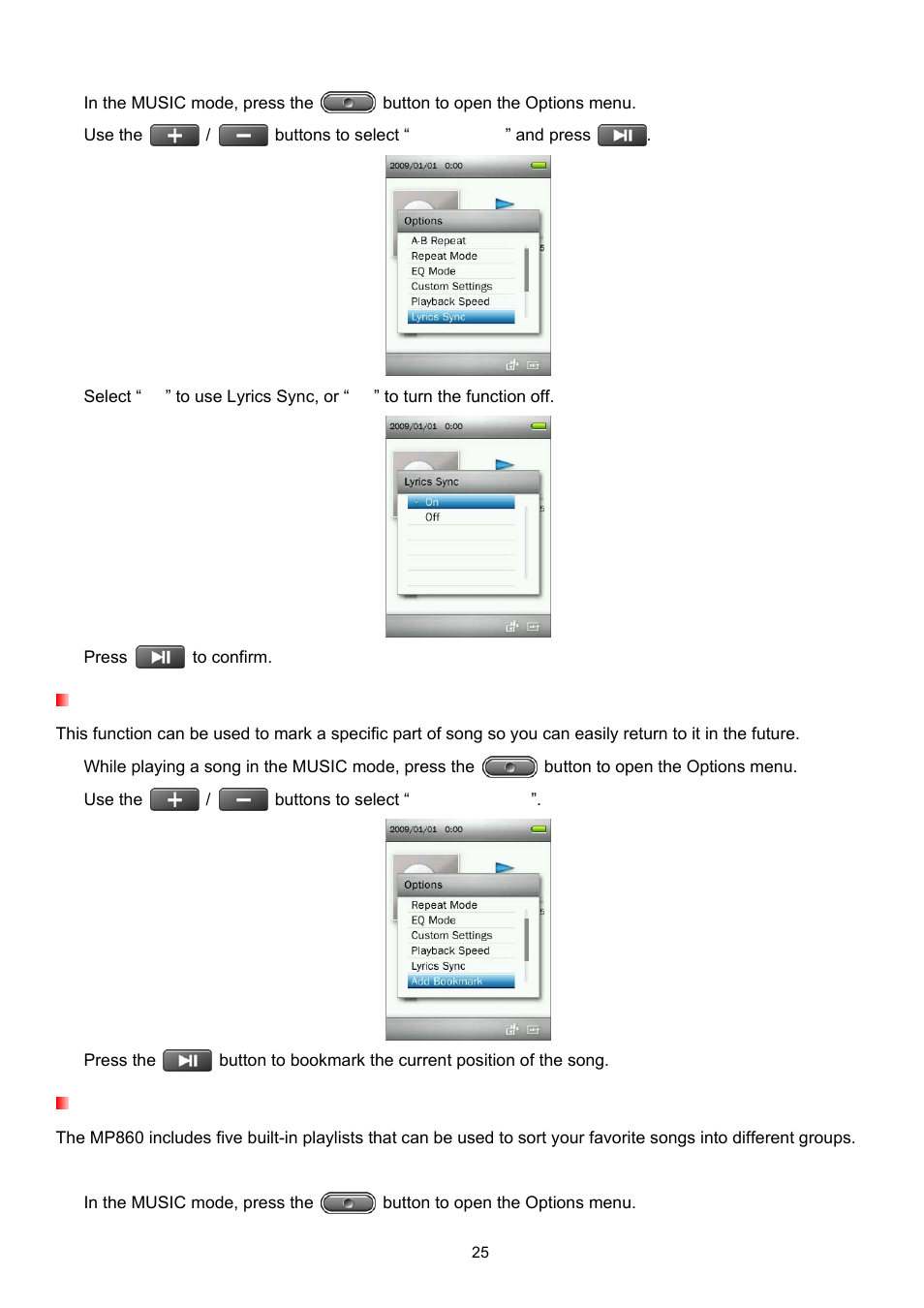 Add bookmark, Add to my playlist | Transcend Information Transcend MP860 User Manual | Page 25 / 79