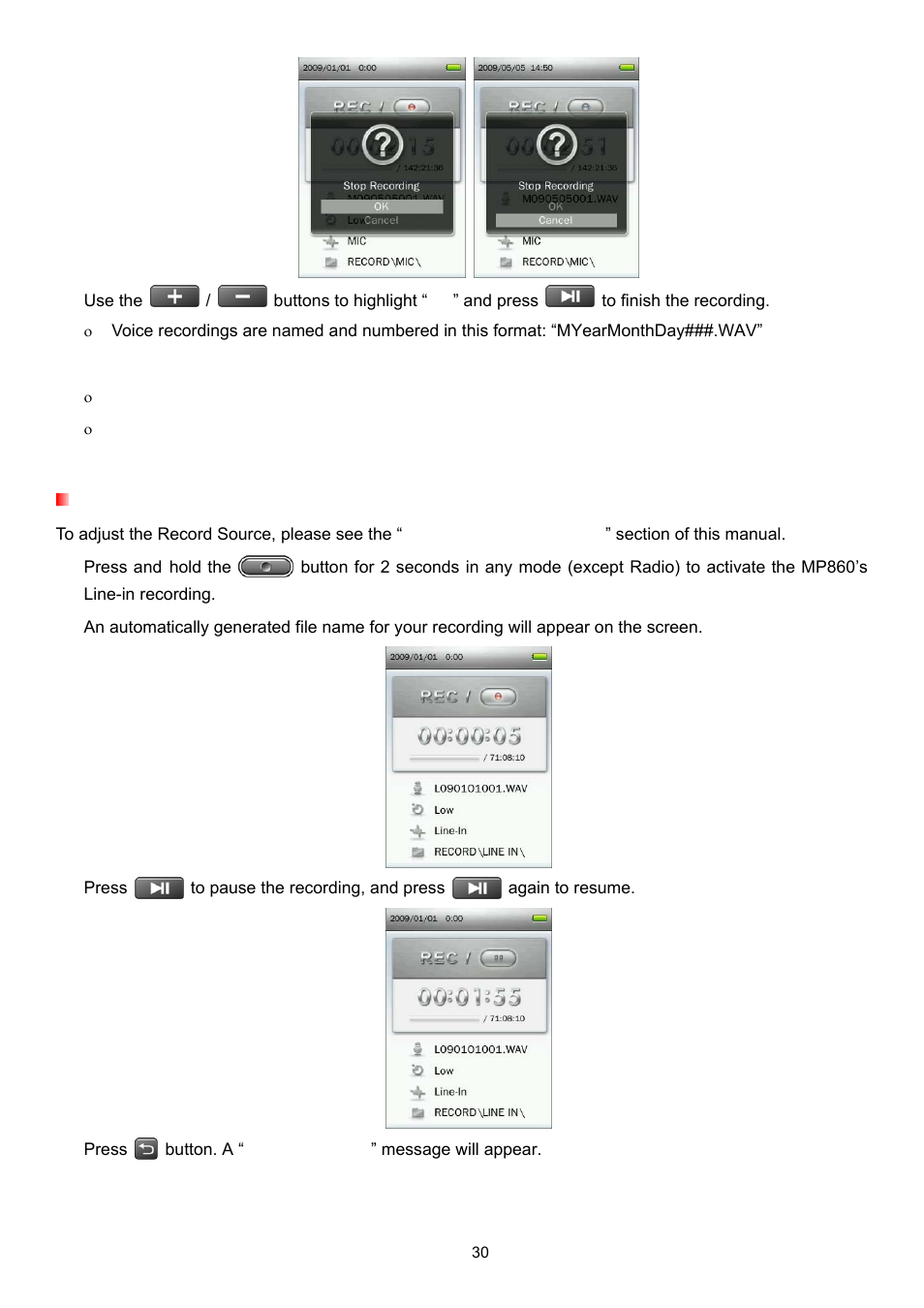 Line-in recording | Transcend Information Transcend MP860 User Manual | Page 30 / 79