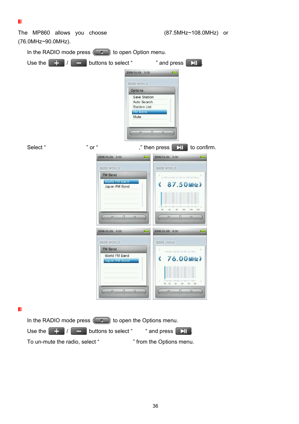 Fm band, Mute | Transcend Information Transcend MP860 User Manual | Page 36 / 79