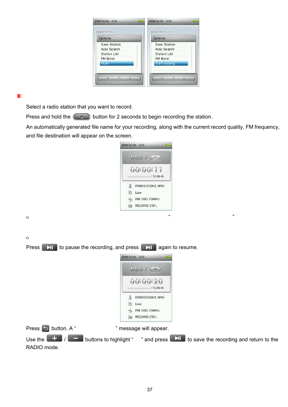 Recording the radio | Transcend Information Transcend MP860 User Manual | Page 37 / 79