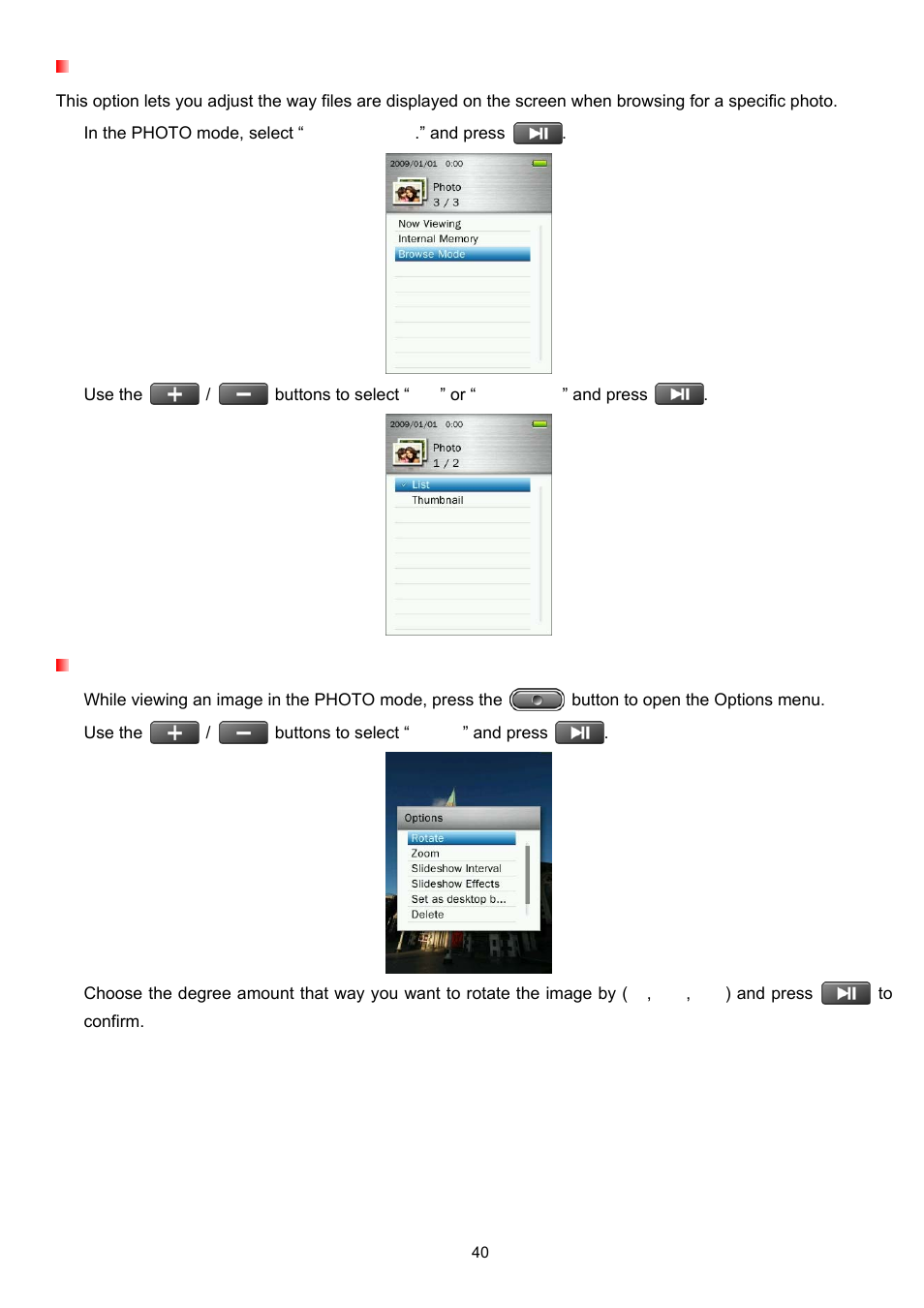 Browse mode, Rotate | Transcend Information Transcend MP860 User Manual | Page 40 / 79