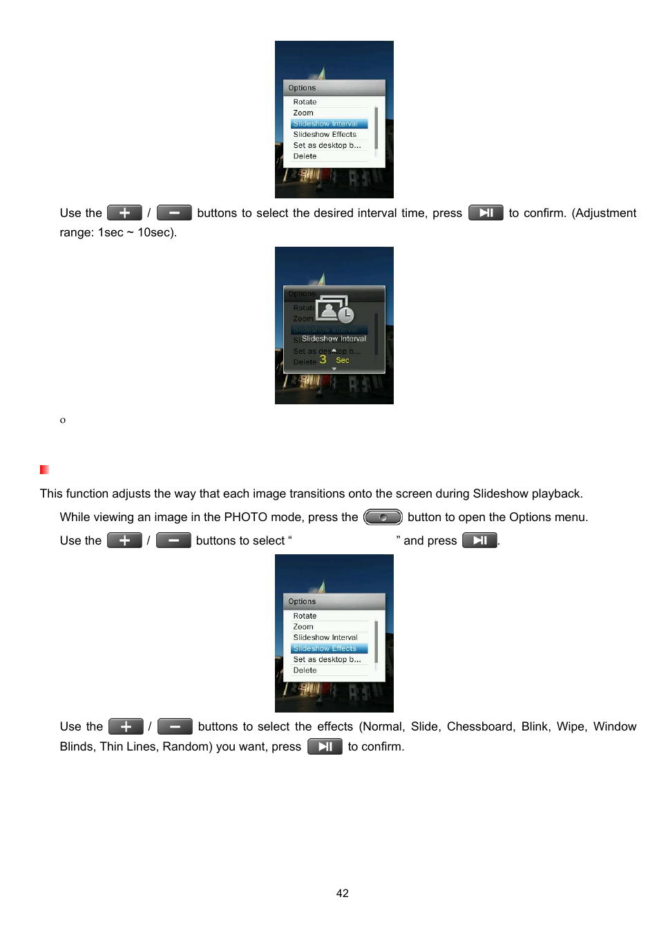 Slideshow effects | Transcend Information Transcend MP860 User Manual | Page 42 / 79