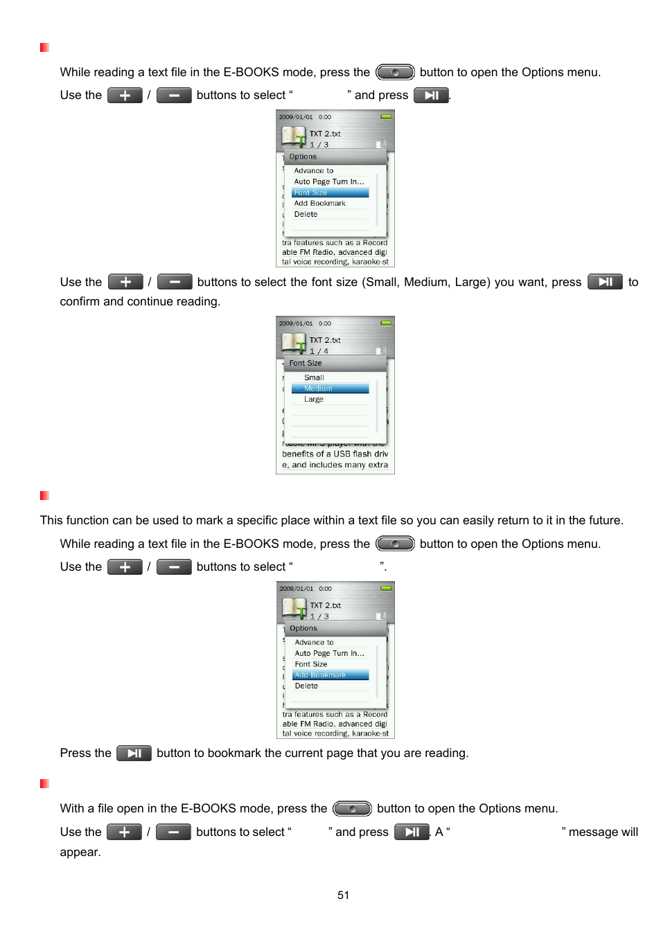 Font size, Add bookmark, Delete | Transcend Information Transcend MP860 User Manual | Page 51 / 79