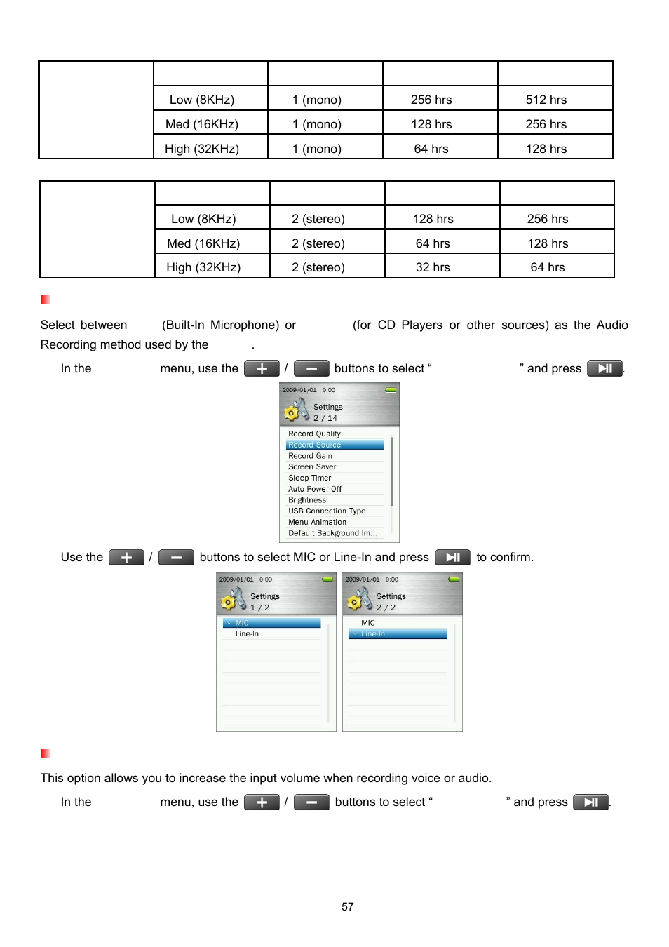 Record source, Record gain | Transcend Information Transcend MP860 User Manual | Page 57 / 79