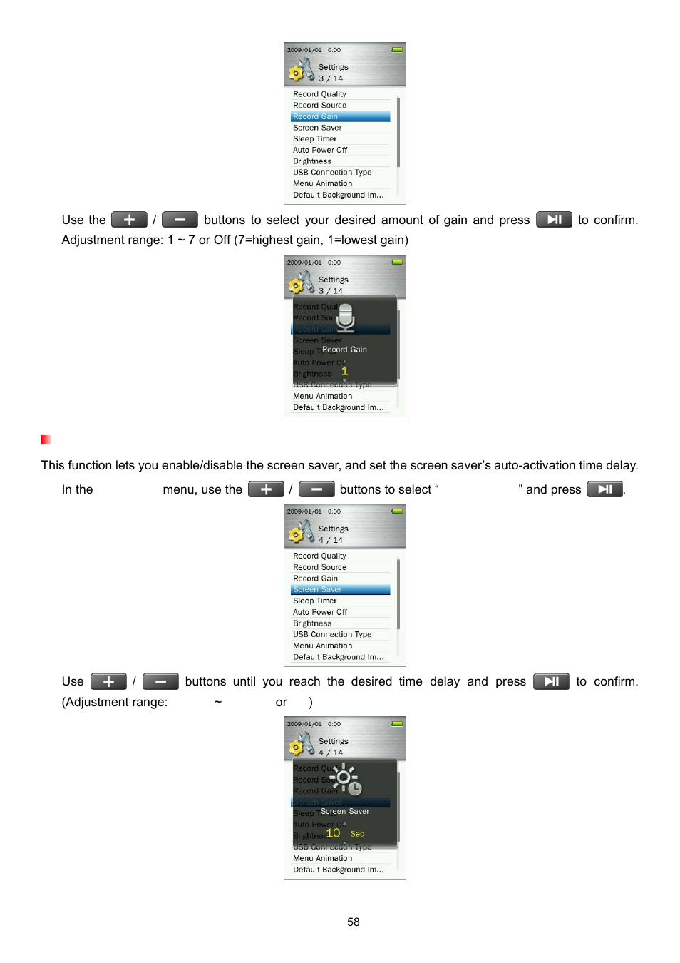 Screen saver | Transcend Information Transcend MP860 User Manual | Page 58 / 79