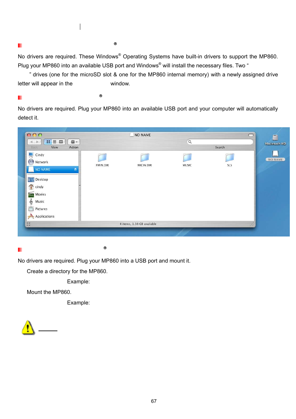 Driver installation, Driver installation for windows, 2000, xp and vista | Driver installation for mac, Os 10.0, or later, Driver installation for linux, Kernel 2.4, or later | Transcend Information Transcend MP860 User Manual | Page 67 / 79