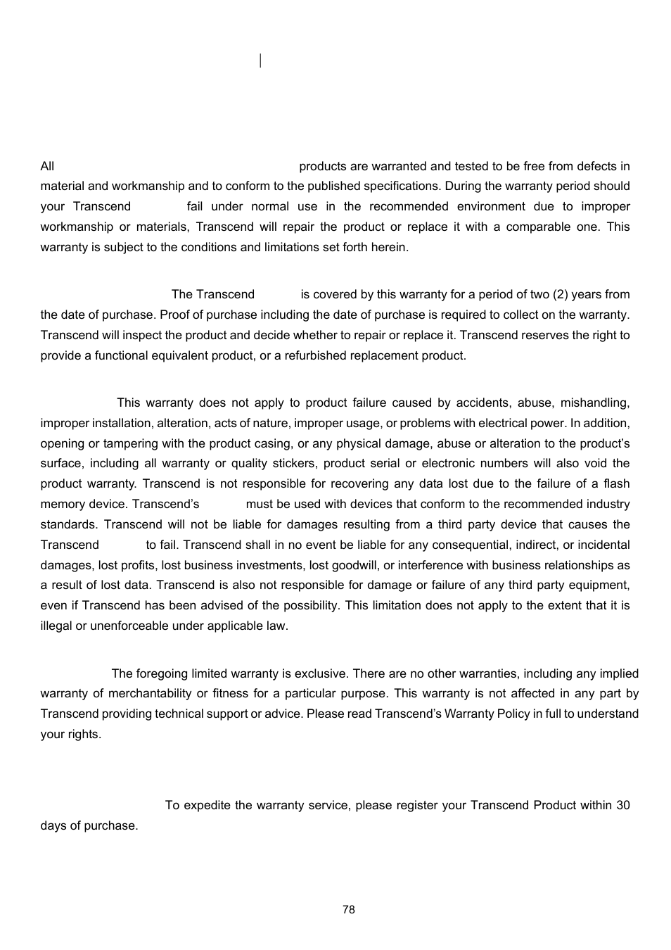 Transcend limited warranty | Transcend Information Transcend MP860 User Manual | Page 78 / 79