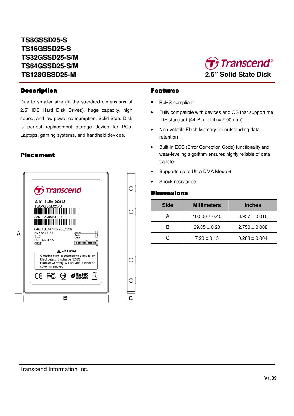 Transcend Information TS32GSSD25-M User Manual | 43 pages