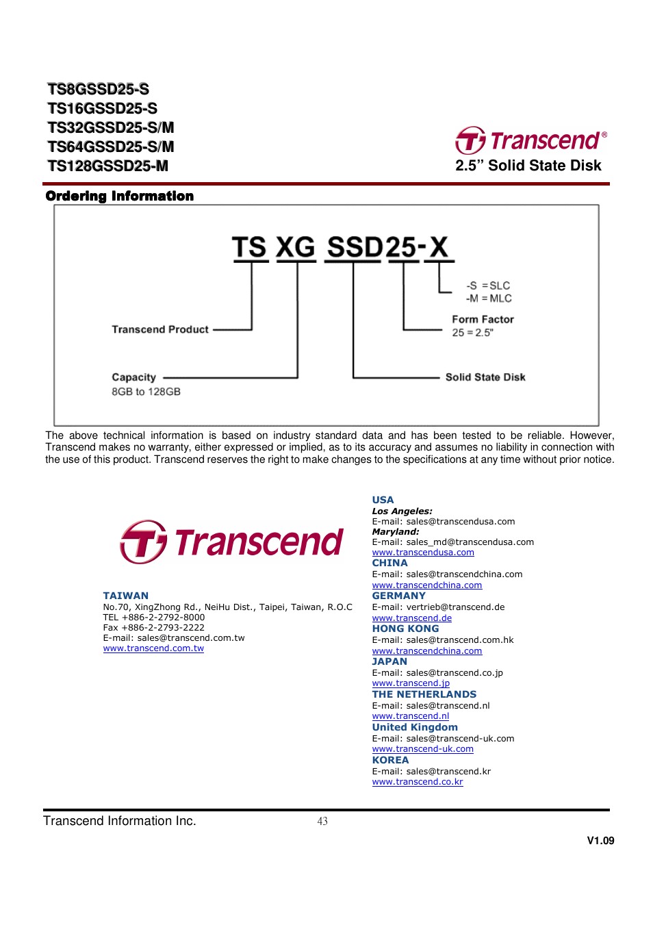 Transcend Information TS32GSSD25-M User Manual | Page 43 / 43