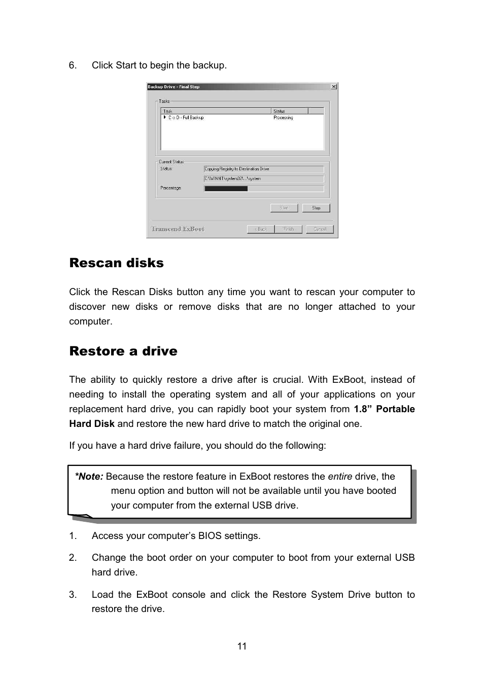 Rescan disks, Restore a drive | Transcend Information Portable Hard Disk TS40GHDU1 User Manual | Page 13 / 16