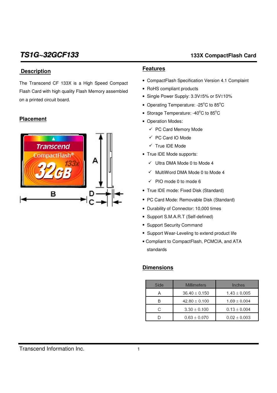 Transcend Information CompactFlash TS1G-32GCF133 User Manual | 79 pages