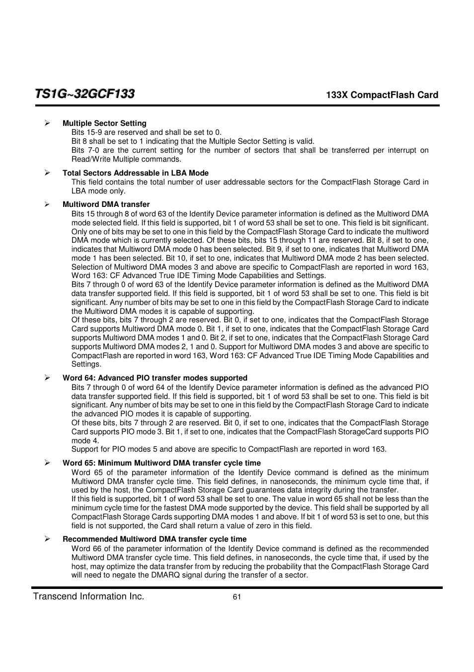 Transcend Information CompactFlash TS1G-32GCF133 User Manual | Page 61 / 79