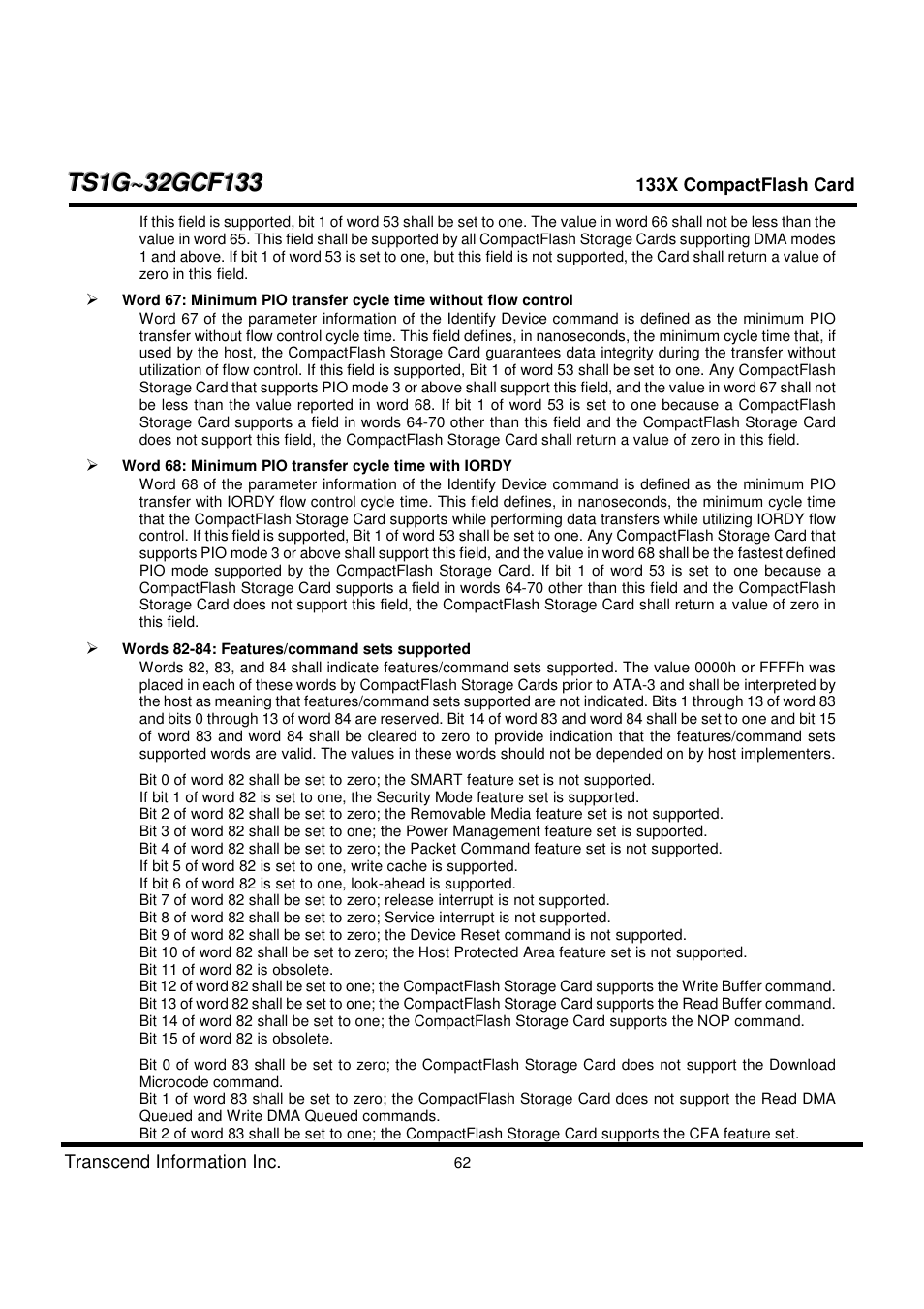 Transcend Information CompactFlash TS1G-32GCF133 User Manual | Page 62 / 79