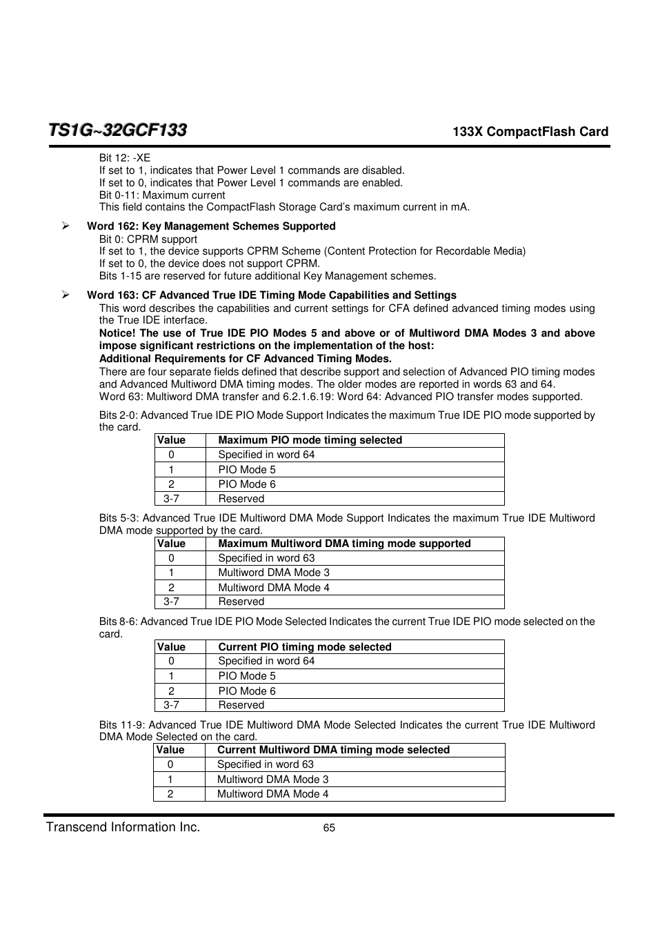 Transcend Information CompactFlash TS1G-32GCF133 User Manual | Page 65 / 79