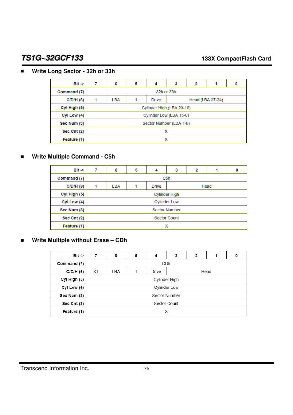 Transcend Information CompactFlash TS1G-32GCF133 User Manual | Page 75 / 79