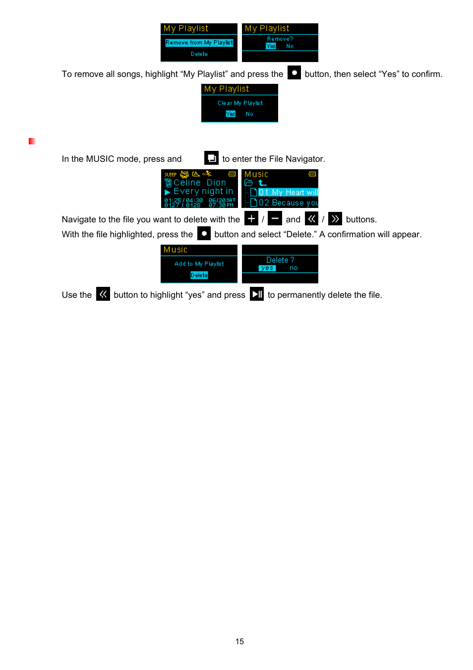 Deleting music files | Transcend Information TS4GMP320 User Manual | Page 15 / 41