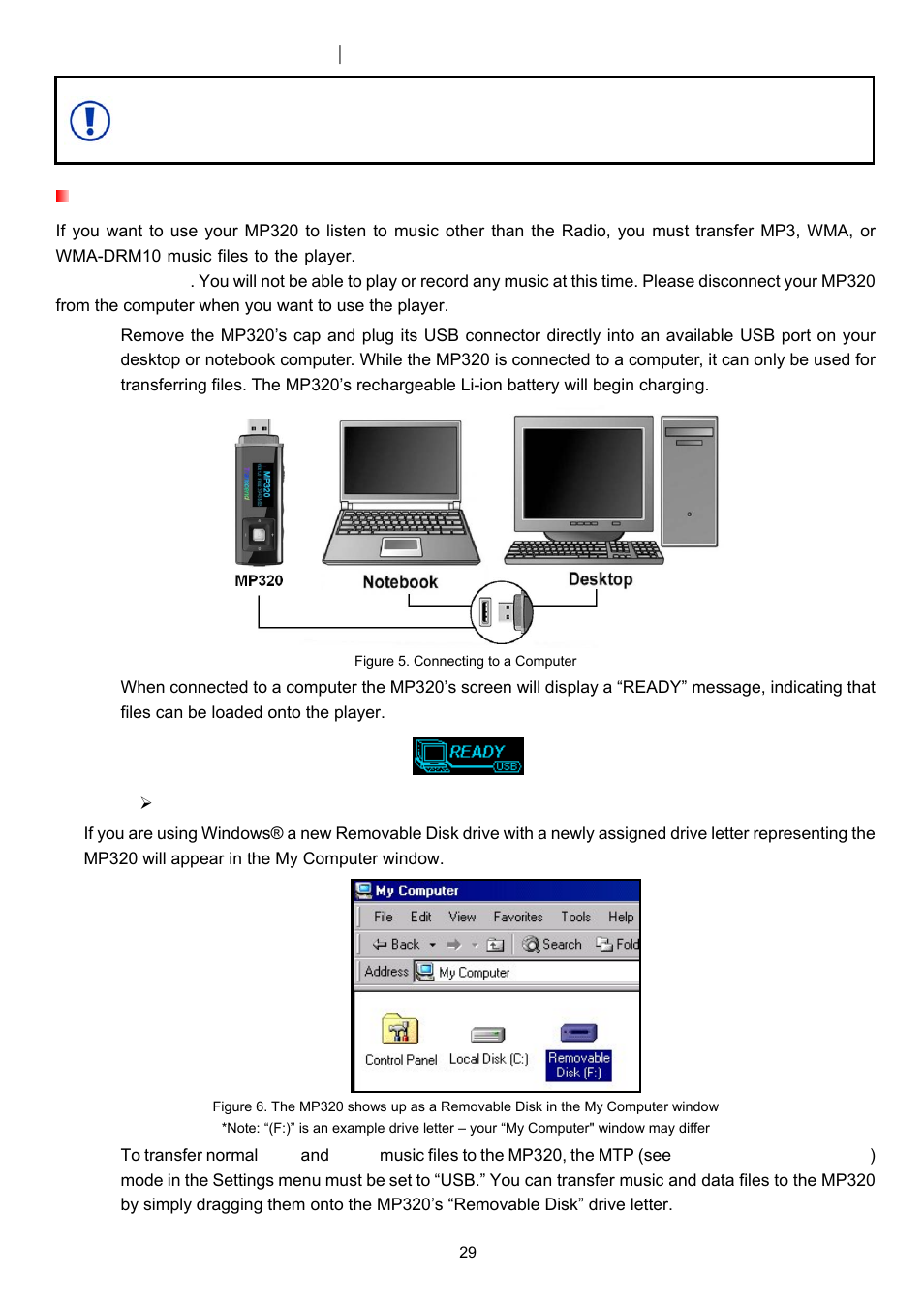 Connecting to a computer, Transferring files to the mp320 | Transcend Information TS4GMP320 User Manual | Page 29 / 41