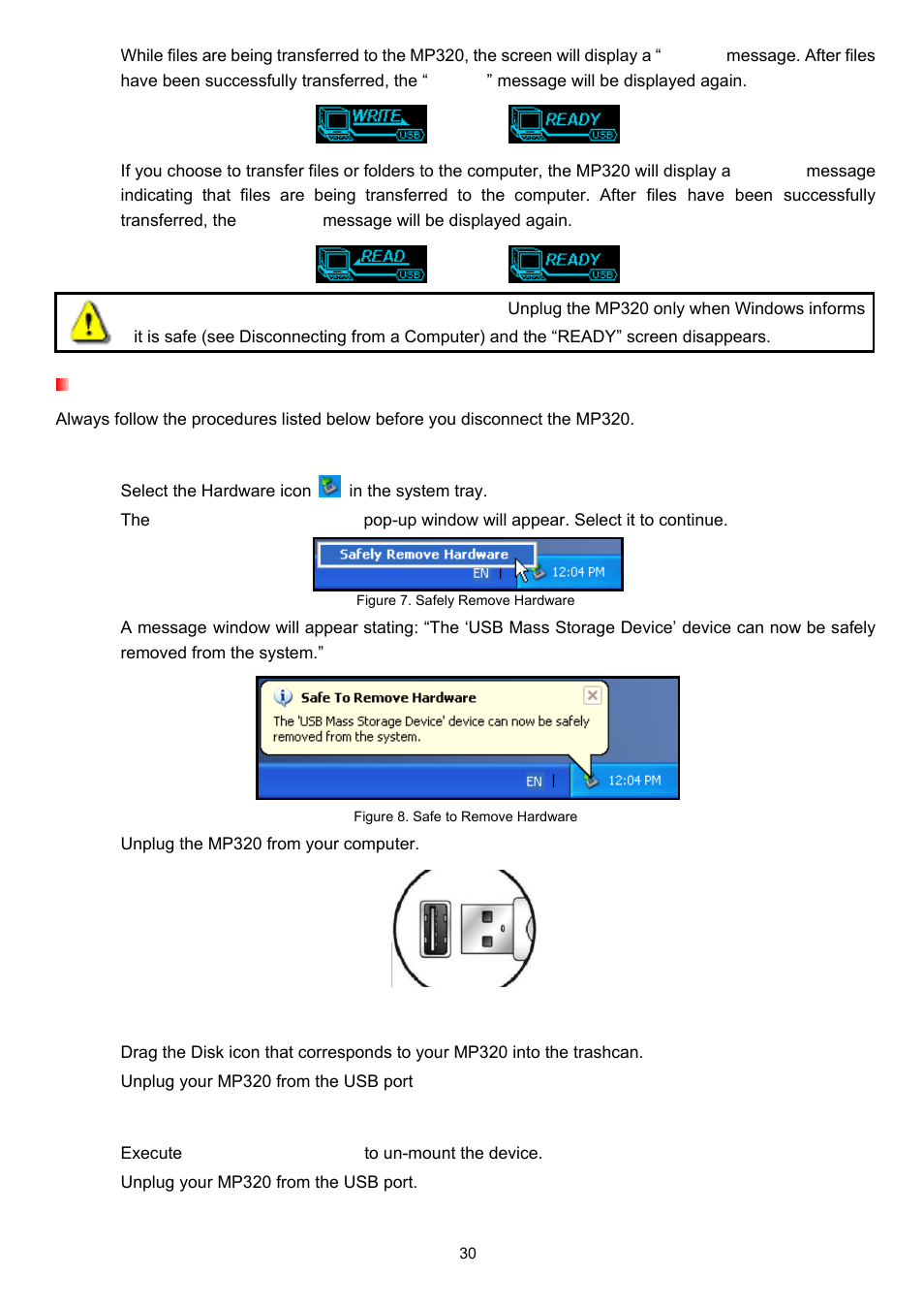 Disconnecting from a computer | Transcend Information TS4GMP320 User Manual | Page 30 / 41