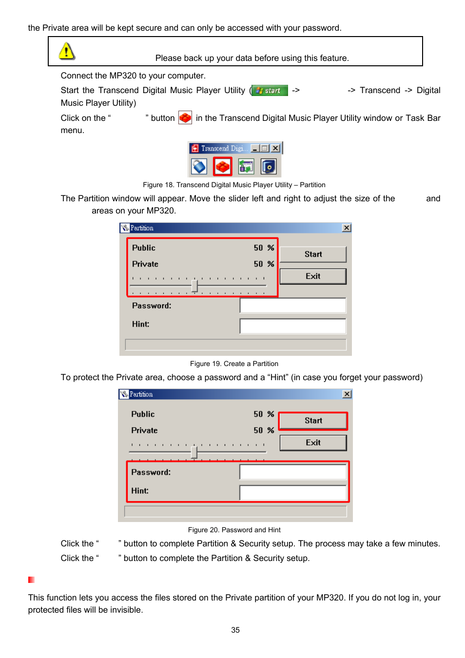 Partition, Log in / log out | Transcend Information TS4GMP320 User Manual | Page 35 / 41