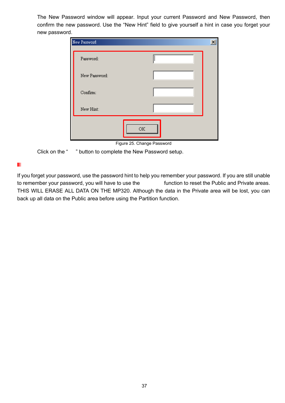Changing, N passwords | Transcend Information TS4GMP320 User Manual | Page 37 / 41