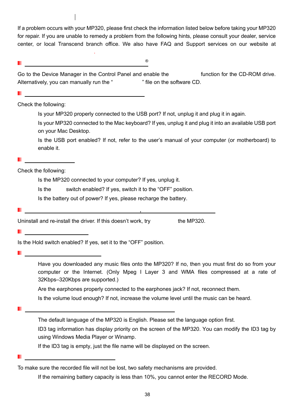 Forgotte, Troubleshooting, Password | Transcend Information TS4GMP320 User Manual | Page 38 / 41
