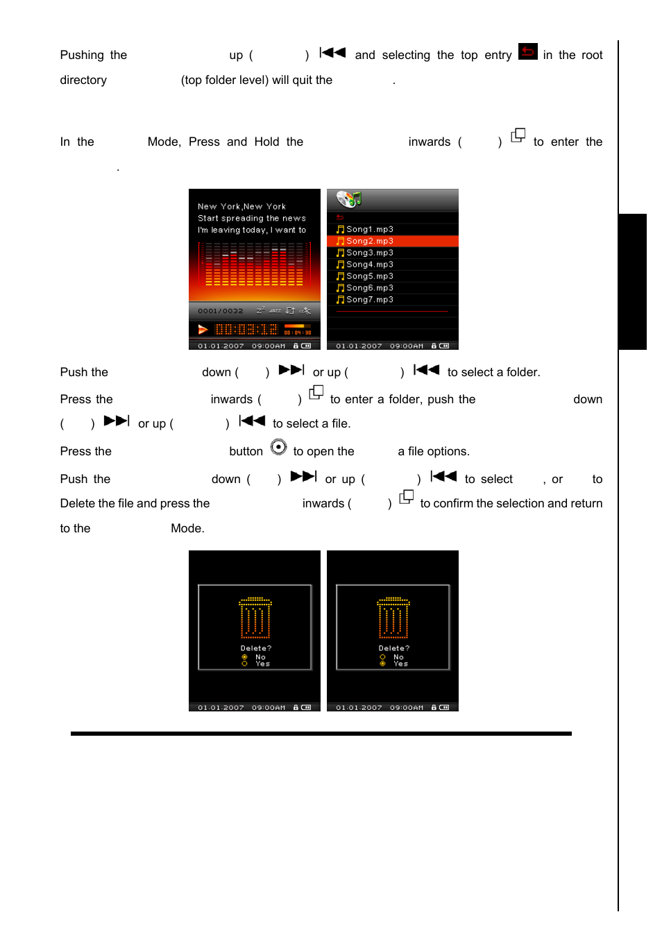 Delete a file in the music mode, Musi c functions | Transcend Information TS8GMP840 User Manual | Page 16 / 73