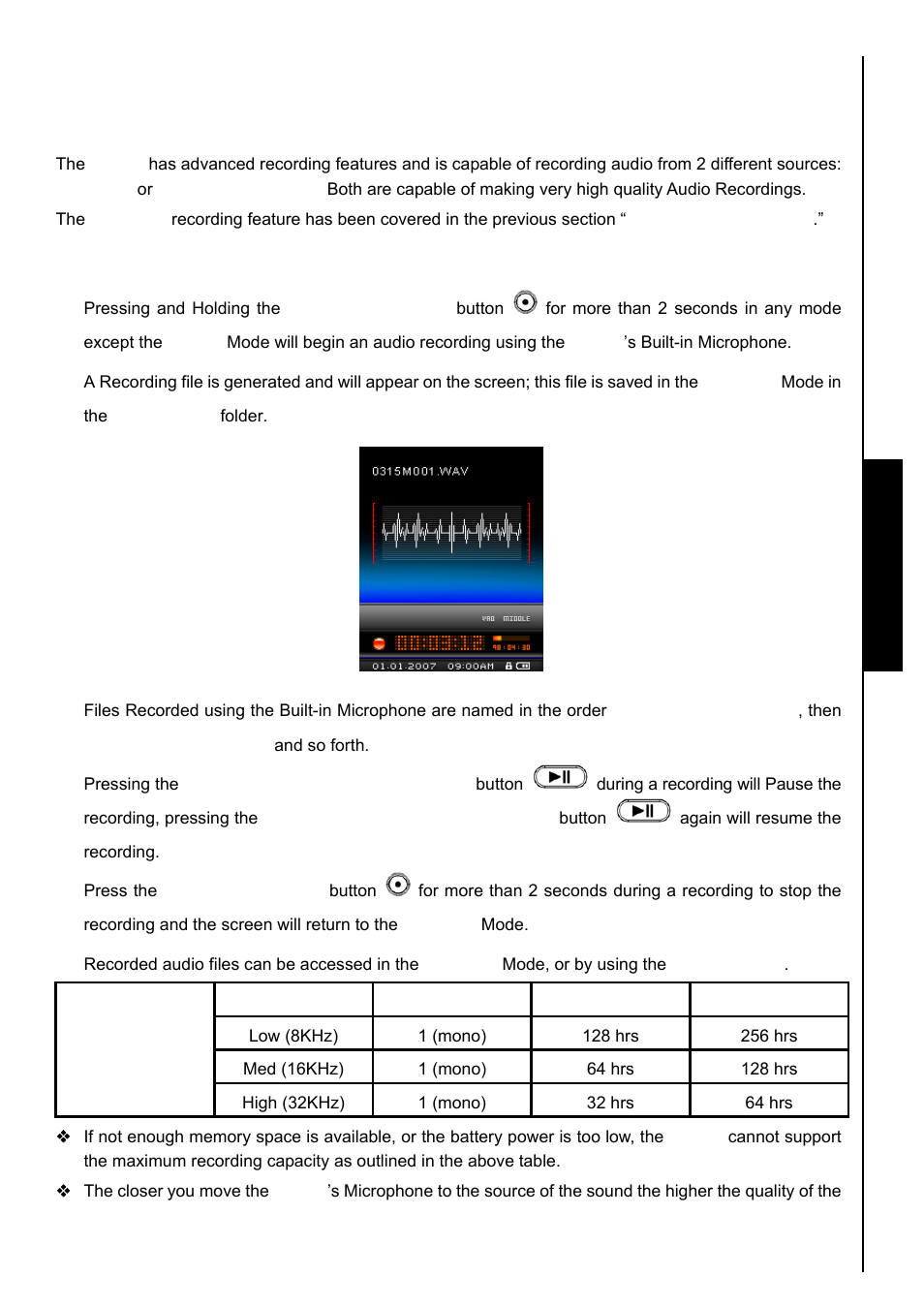 Record mode, Record sound, Record using the built-in microphone | Record functions record functions record sound | Transcend Information TS8GMP840 User Manual | Page 21 / 73