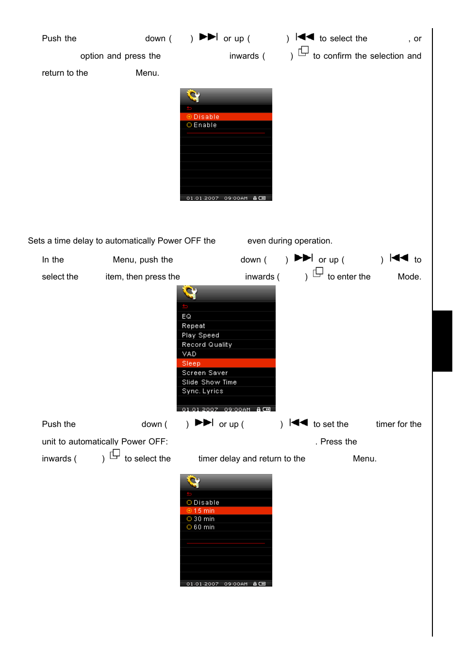 Sleep, Setti ng s | Transcend Information TS8GMP840 User Manual | Page 39 / 73